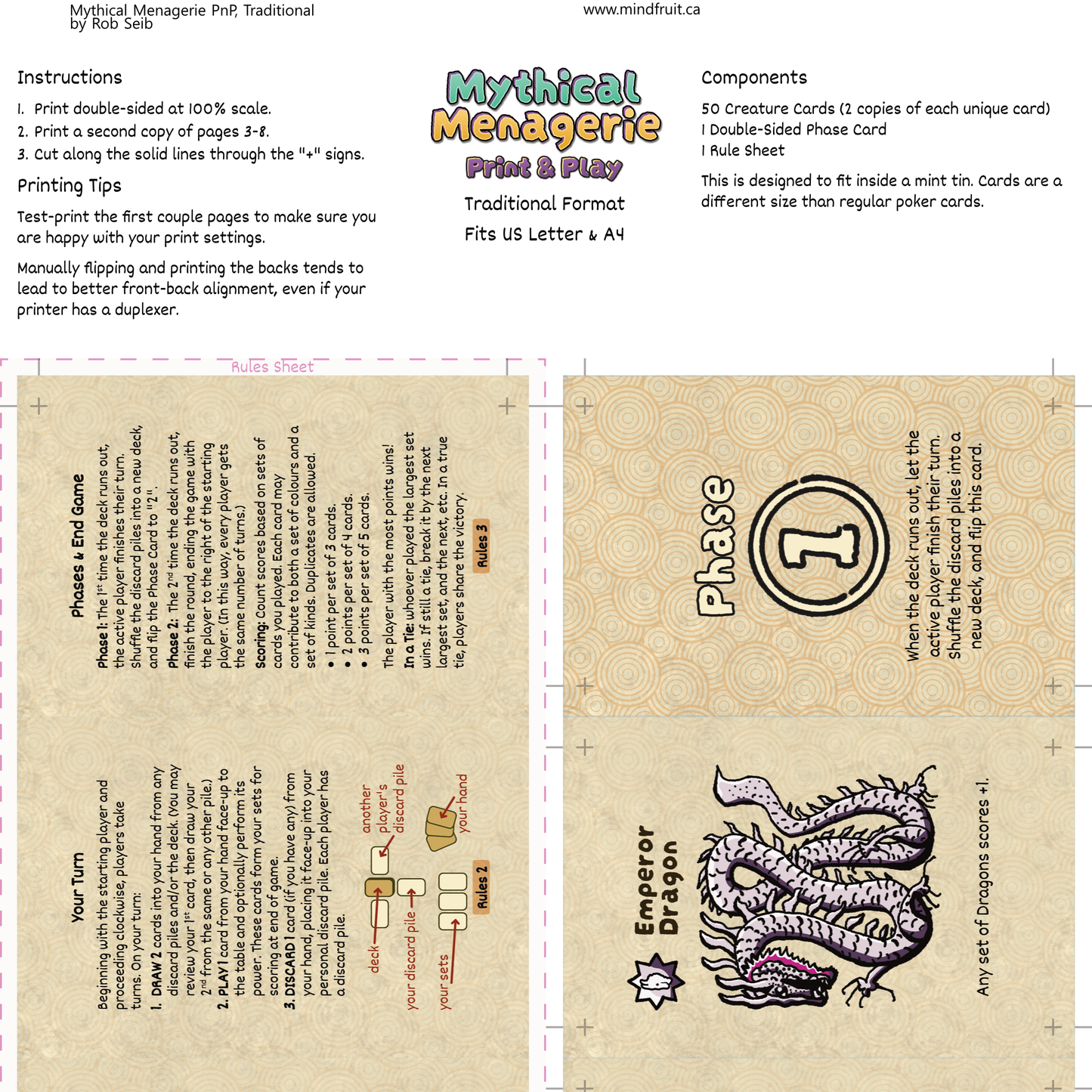 Mythical Menagerie (Print and Play)